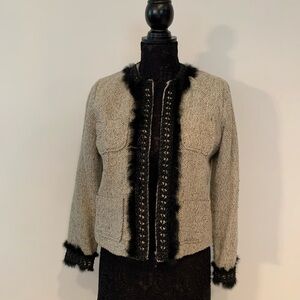 Anne Carson Petite Crop Blazer w Fur Sz P/M